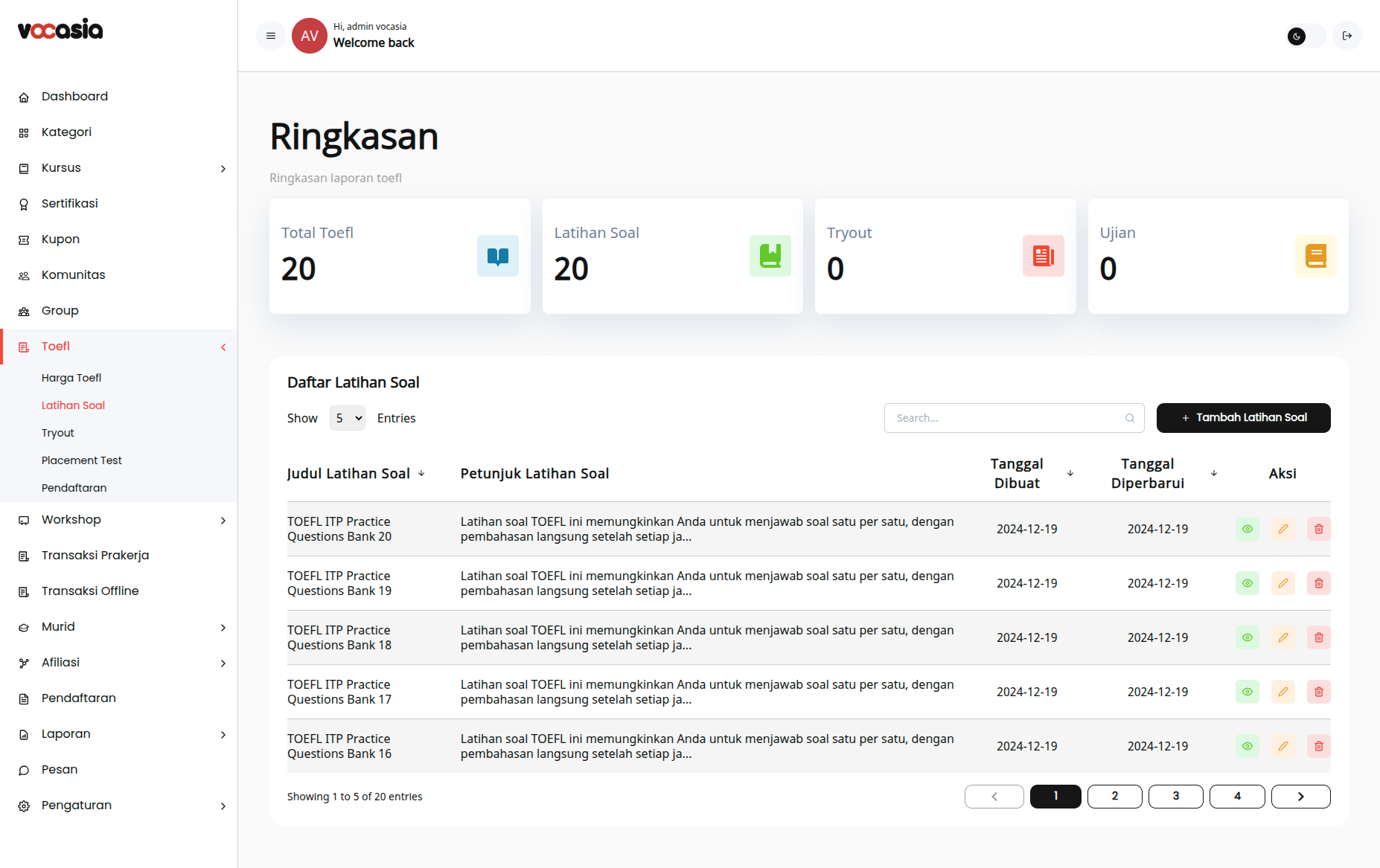 TOEFL Admin Dashboard
